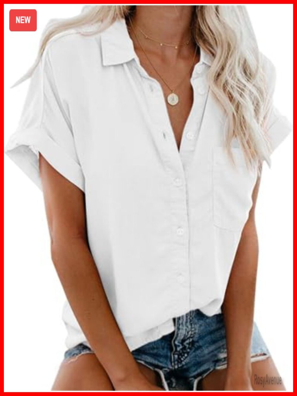 Womens Button Down Shirt Cotton Short Sleeve Blouse Casual Summer Top
